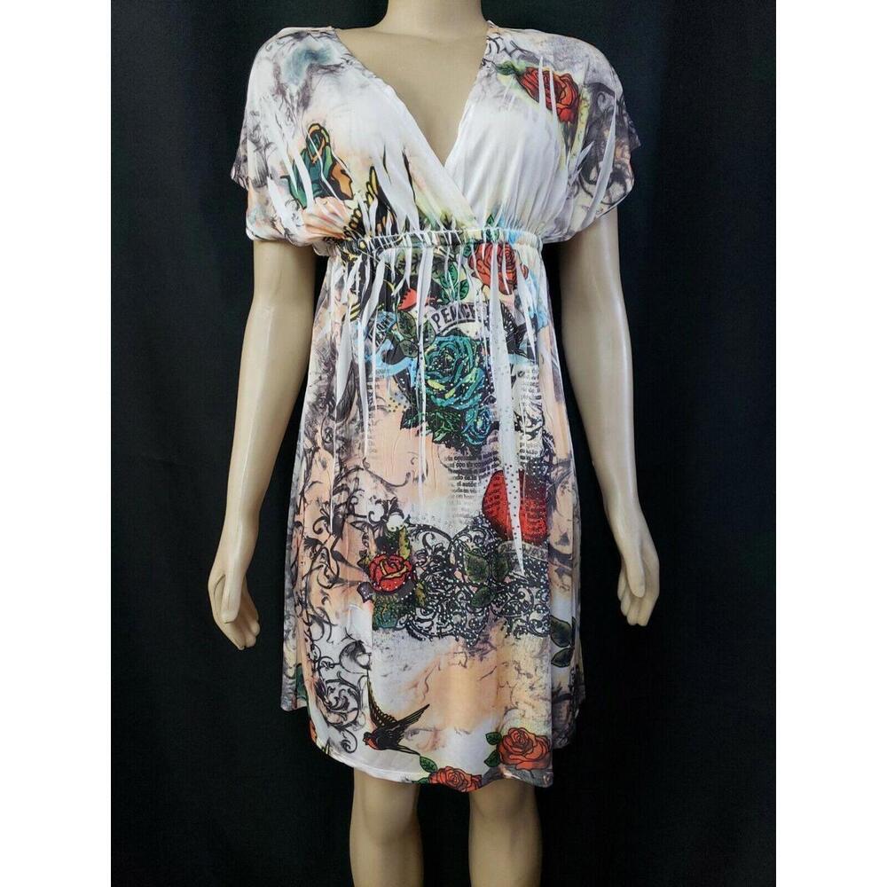 CRISTINA LOVE Multicolor Rhinestones Kimono Dress Women's Size L #CB8